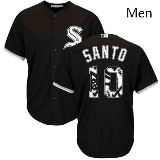 Mens Majestic Chicago White Sox 10 Ron Santo Authentic Black Team Logo Fashion Cool Base MLB Jersey